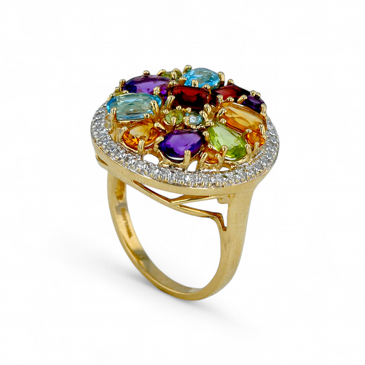 Natural gemstone cocktail solid gold ring-2265150