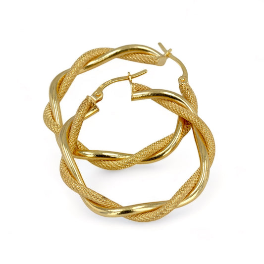 14K Yellow gold twisted hoops earrings-11118