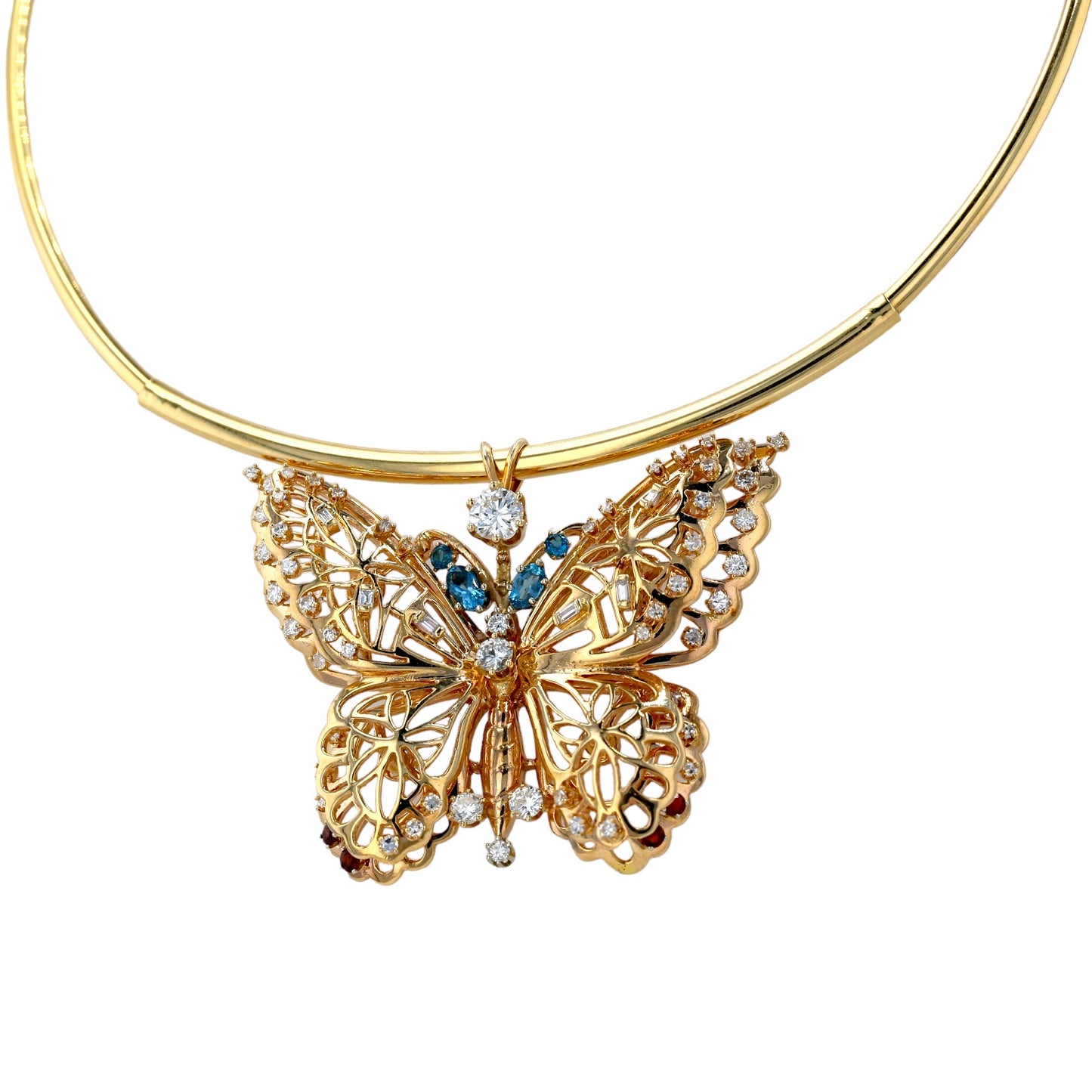 Solid gold 14k butterfly diamond topaz & ruby