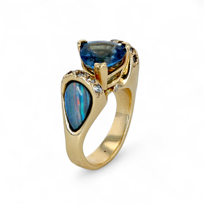 14k Yellow Gold Natural Opal and London Topaz ring-301193