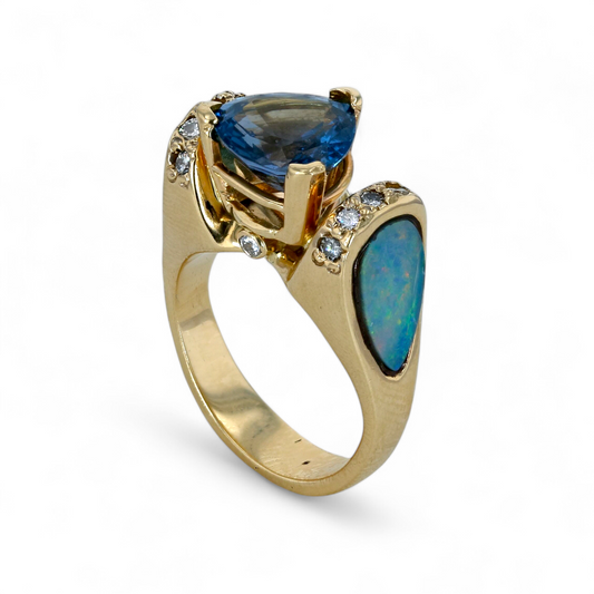 14k Yellow Gold Natural Opal and London Topaz ring-301193