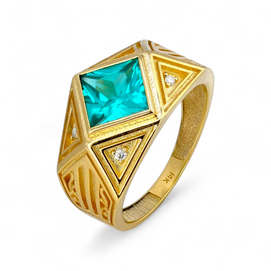 14K Yellow solid gold king paraiba diamond ring-252920