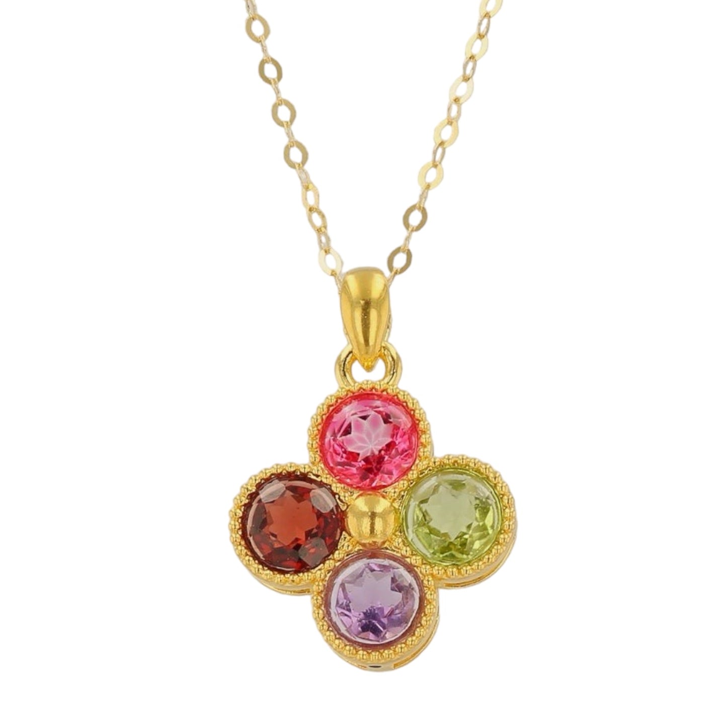 18K Yellow Gold Multicolor Clover Necklace-528228