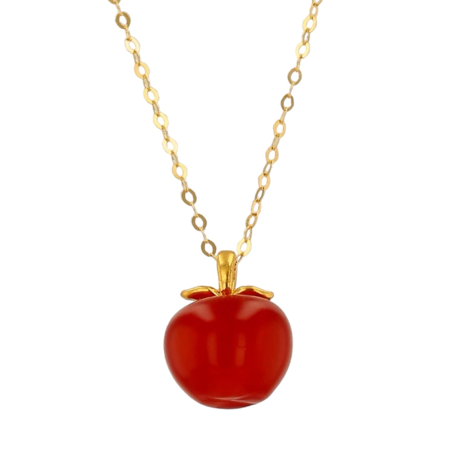 18K Yellow Gold Apple Carnelian Necklace-62627
