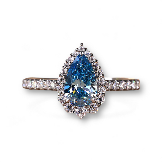 18k white gold blue diamond star pave ring