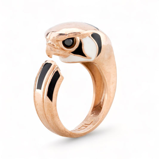 14k rose gold solid enamel falcon ring-52930