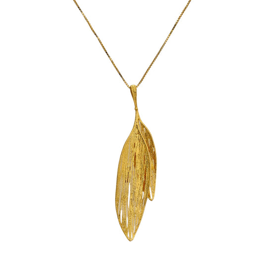14k yellow gold designer two leaf necklace