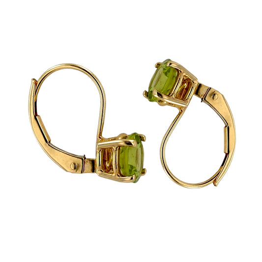 14K yellow gold green peridot dangling earrings
