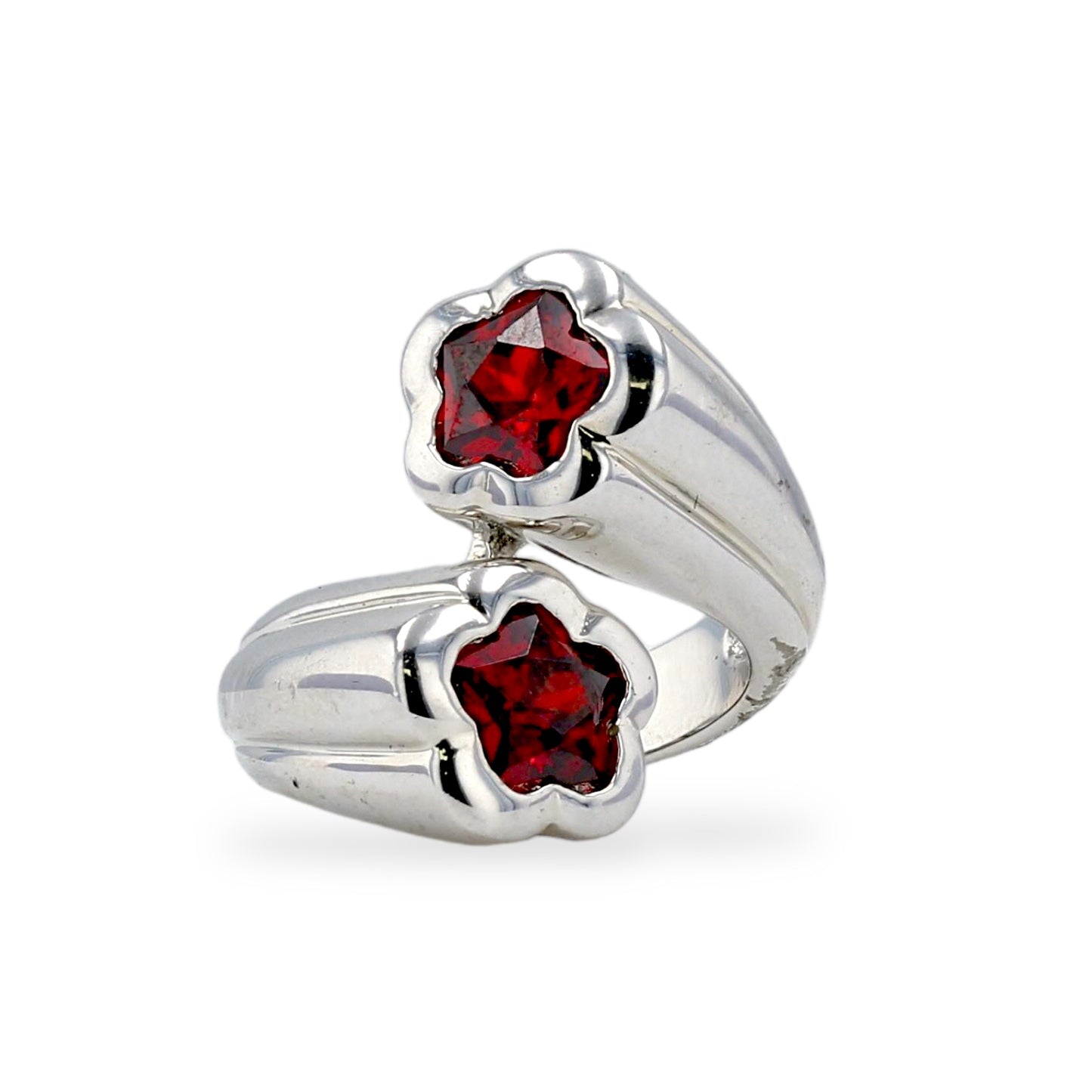 Sterling silver 925 red garnet clover ring