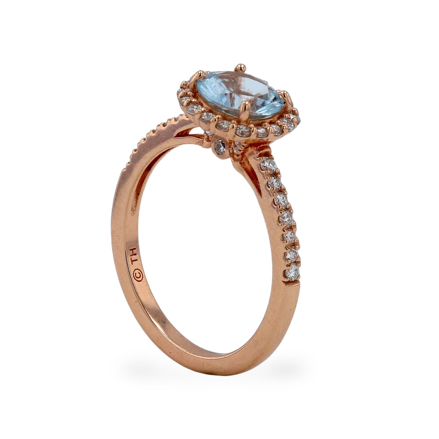 14k rose gold halo natural aquamarine and diamonds ring-T0001
