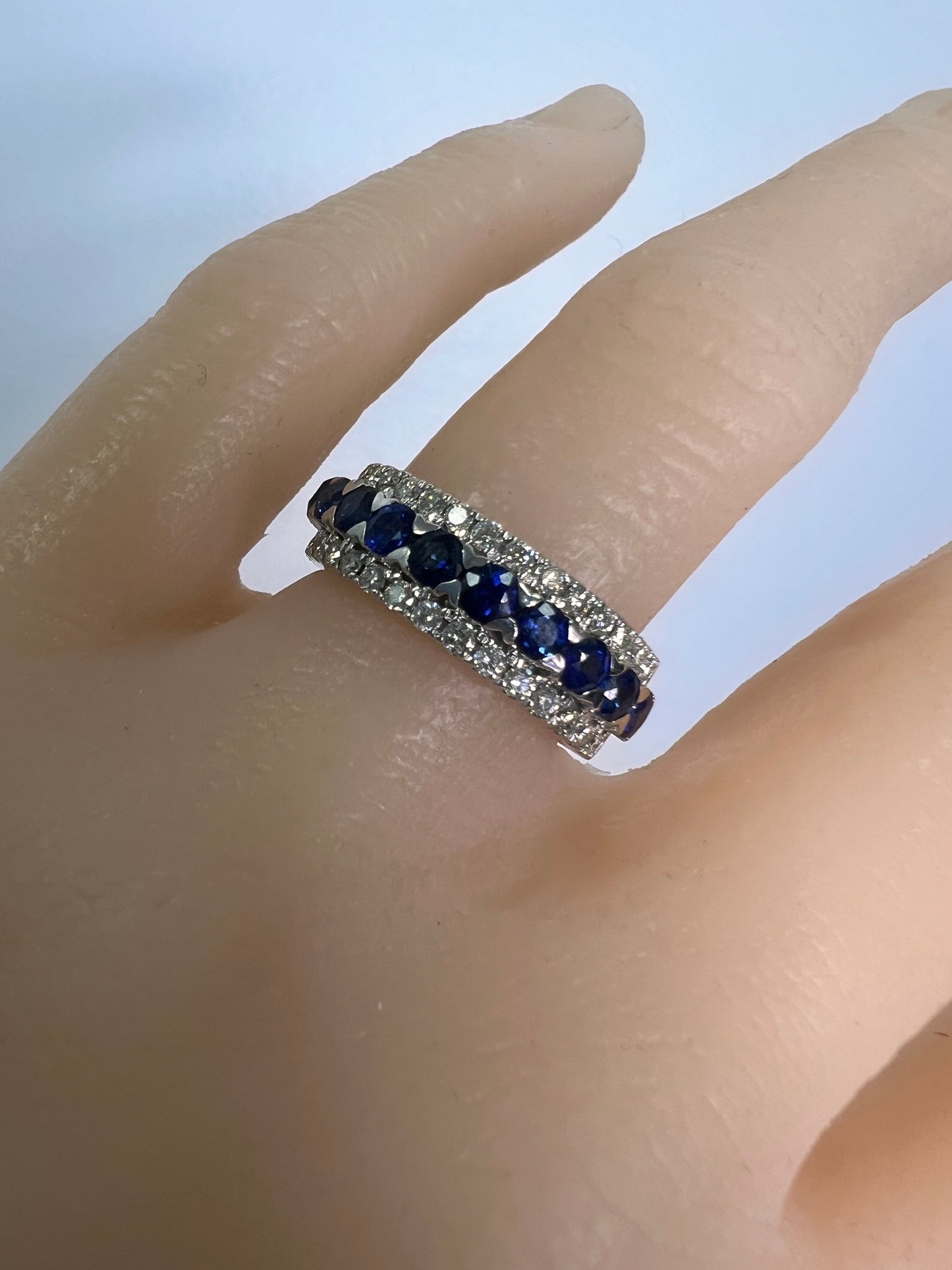 14K White gold natural blue sapphire infinity band ring-4384WB