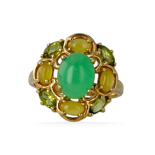 14K Yellow gold rosette Jade ring -M8654