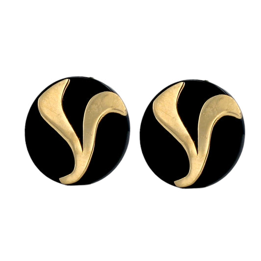14K Yellow gold facet onyx studs earrings