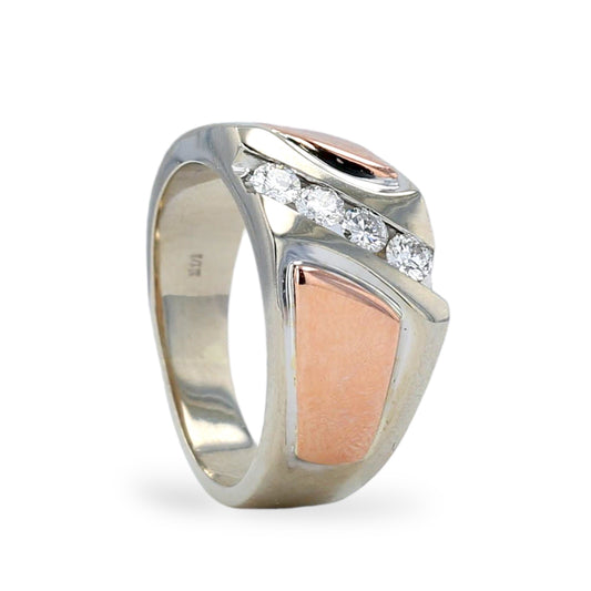 14K Two tone wedding band man ring 0.50CT diamonds-34529