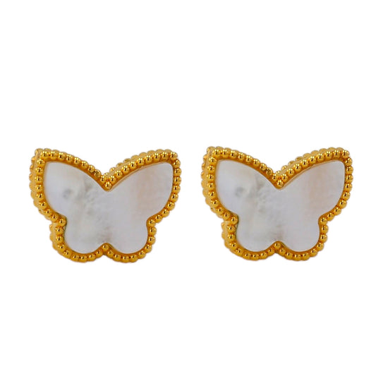 18k yellow mother pearl butterfly earrings studs