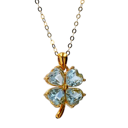 18k Yellow gold blue topaz clover necklace