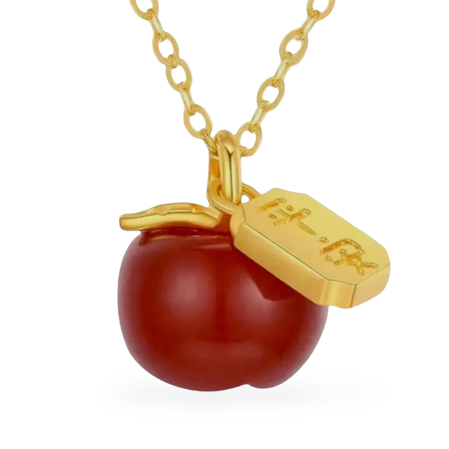 18K Yellow gold Carnelian stone apple necklace