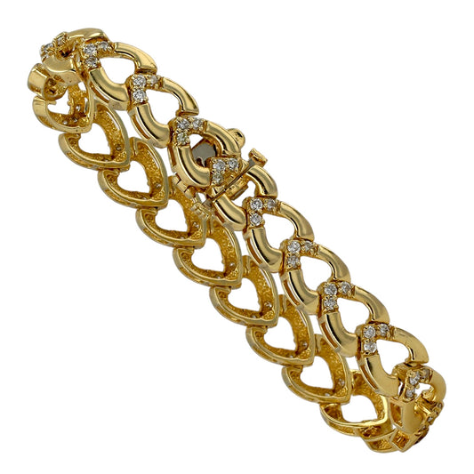 14K Yellow gold heart diamonds bracelet handmade