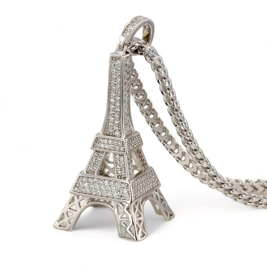 Sterling silver 925 choker sterling silver choker big tower Eiffel pendant-63839