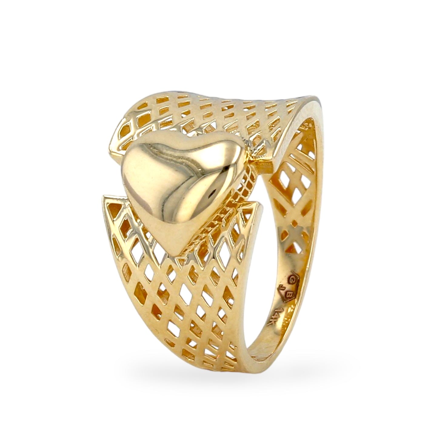 14K Yellow gold heart filigrana ring