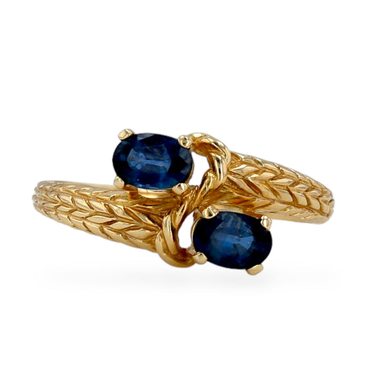 14K Yellow gold two blue sapphire Wheat ring-223579