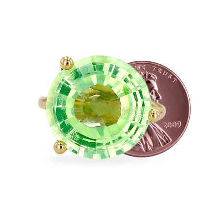 14K Yellow gold solitary natural kiwi peridot 16mm ring