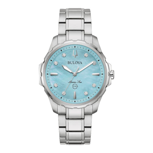 Bulova Watch marine star teal mother pearl and diamonds accents-96P248