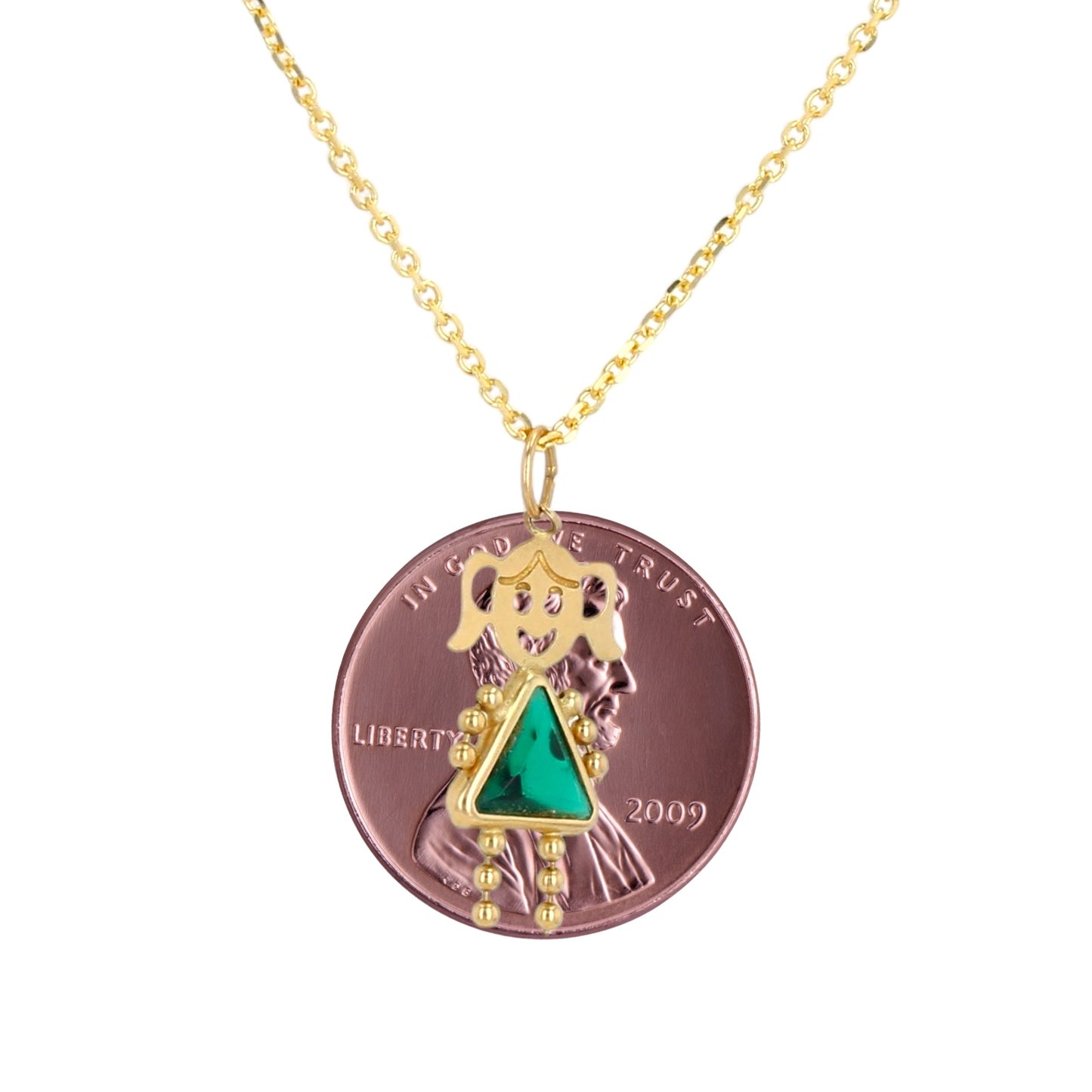 14K Yellow gold green baby necklace-G005