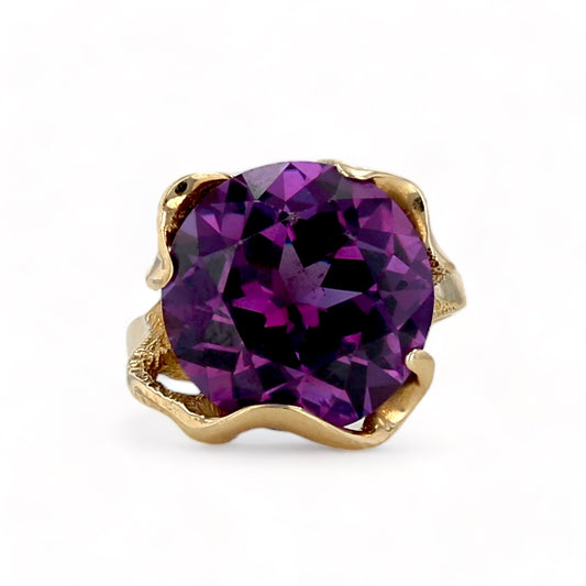 14K Yellow gold deep purple sapphire rare lotus ring-G007