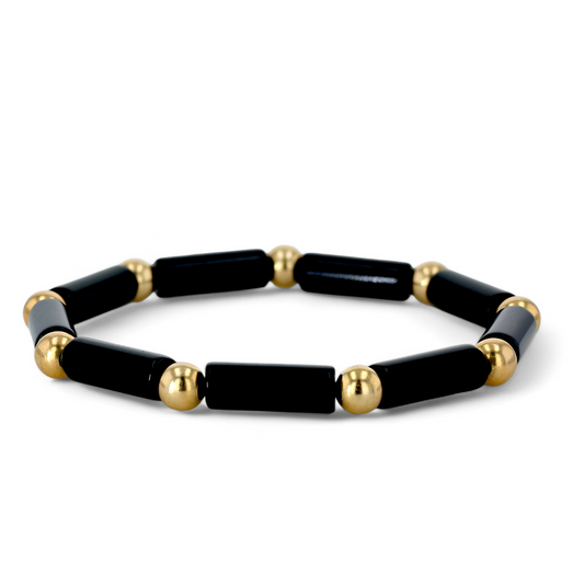 14k yellow gold Onyx tube elastic bracelet-528282