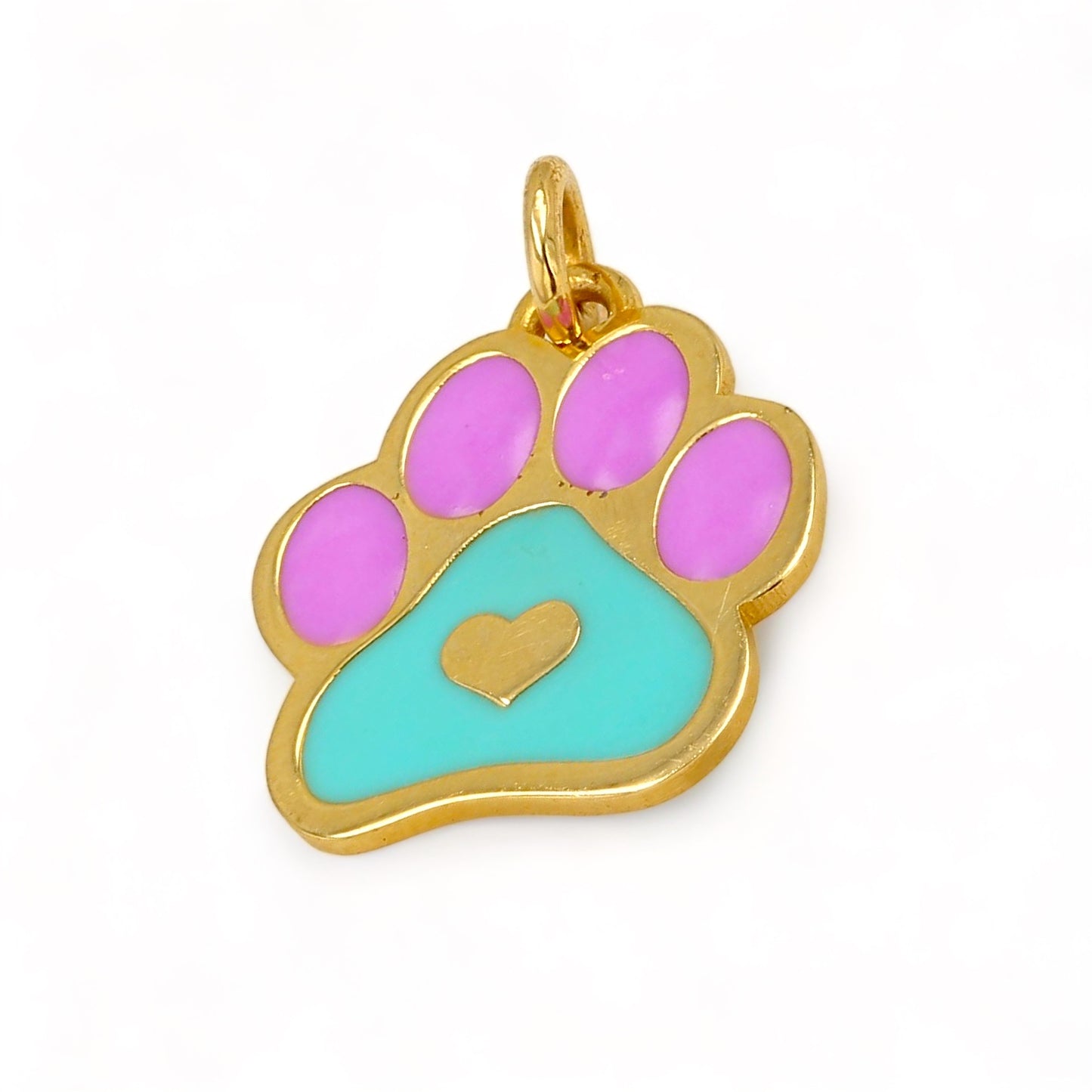 14K Yellow gold paw print pendant-52627