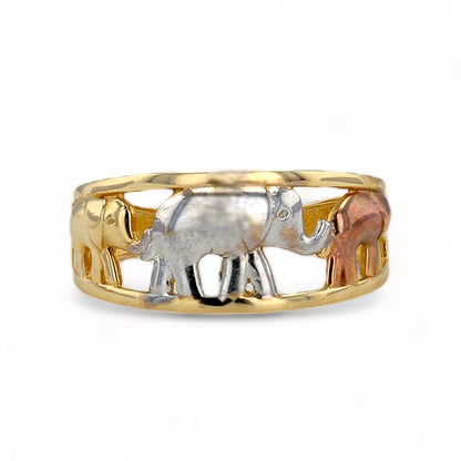 14K three color  gold lucky elephants ring-225391