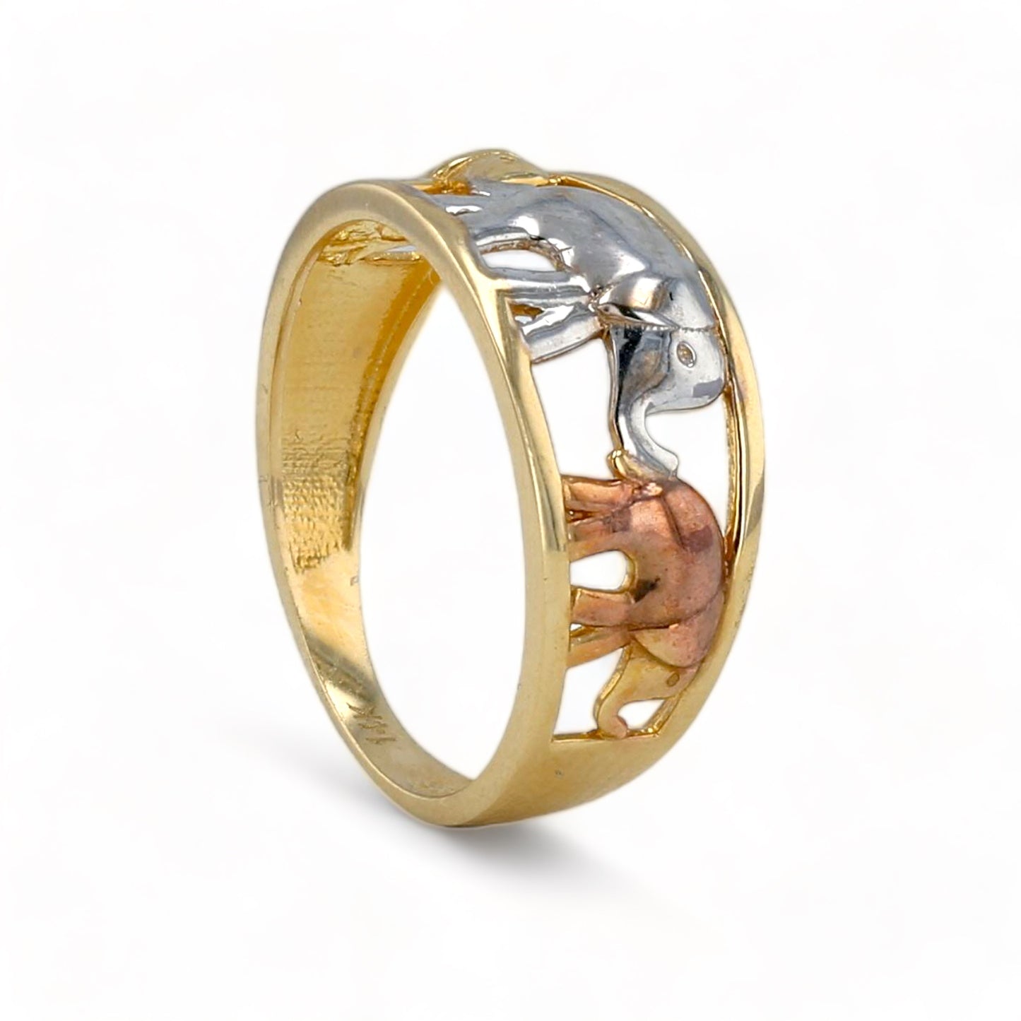 14K three color  gold lucky elephants ring-225391