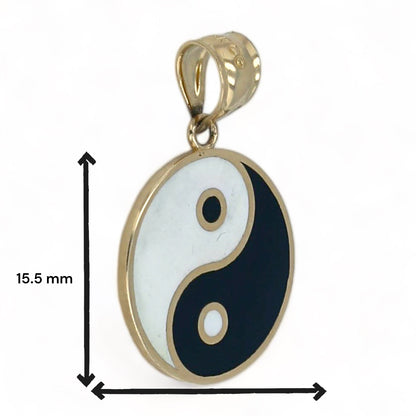 14K Yellow gold  enamel Yin and yang pendant-8952