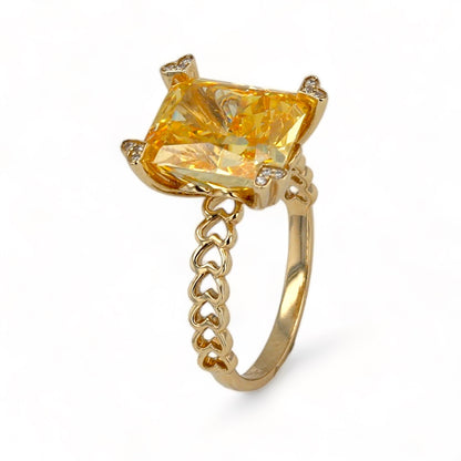 14K Yellow gold solitary quartz citrine cushion cut ring-224033