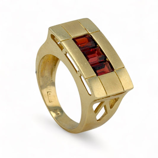14K Yellow gold natural red Garnet band solid ring-220809