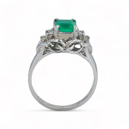 Platinum emerald and diamonds solitary engagement ring-26792
