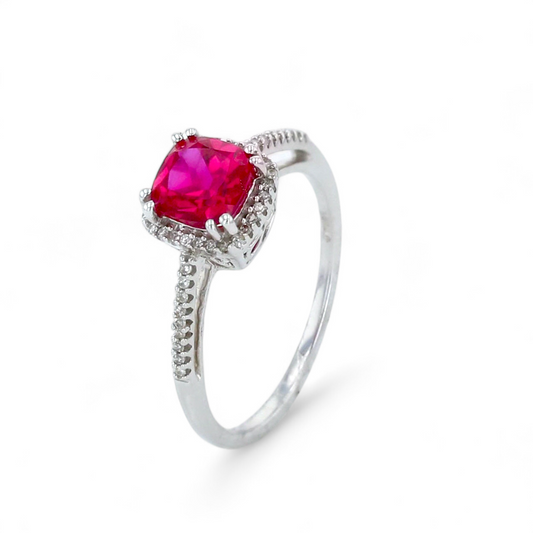 10K White gold solitaire ruby with diamonds-10042a