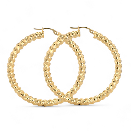 14K Yellow gold twist hoops-12079