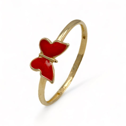 14K Yellow gold red butterfly ring-227059