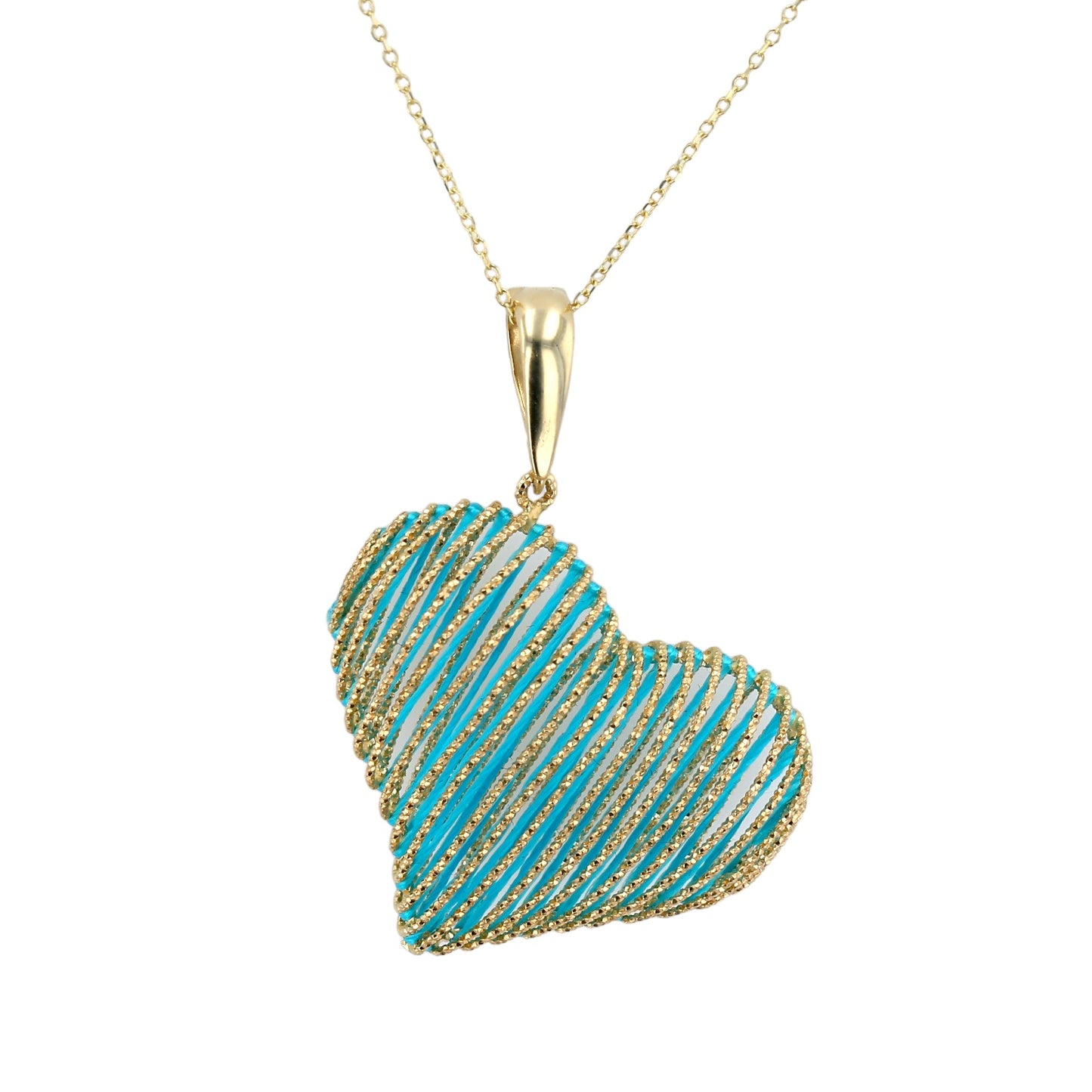 14K Yellow gold filigrana 3D heart necklace-17639