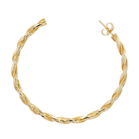 Yellow gold big twist hoops earrings-11121