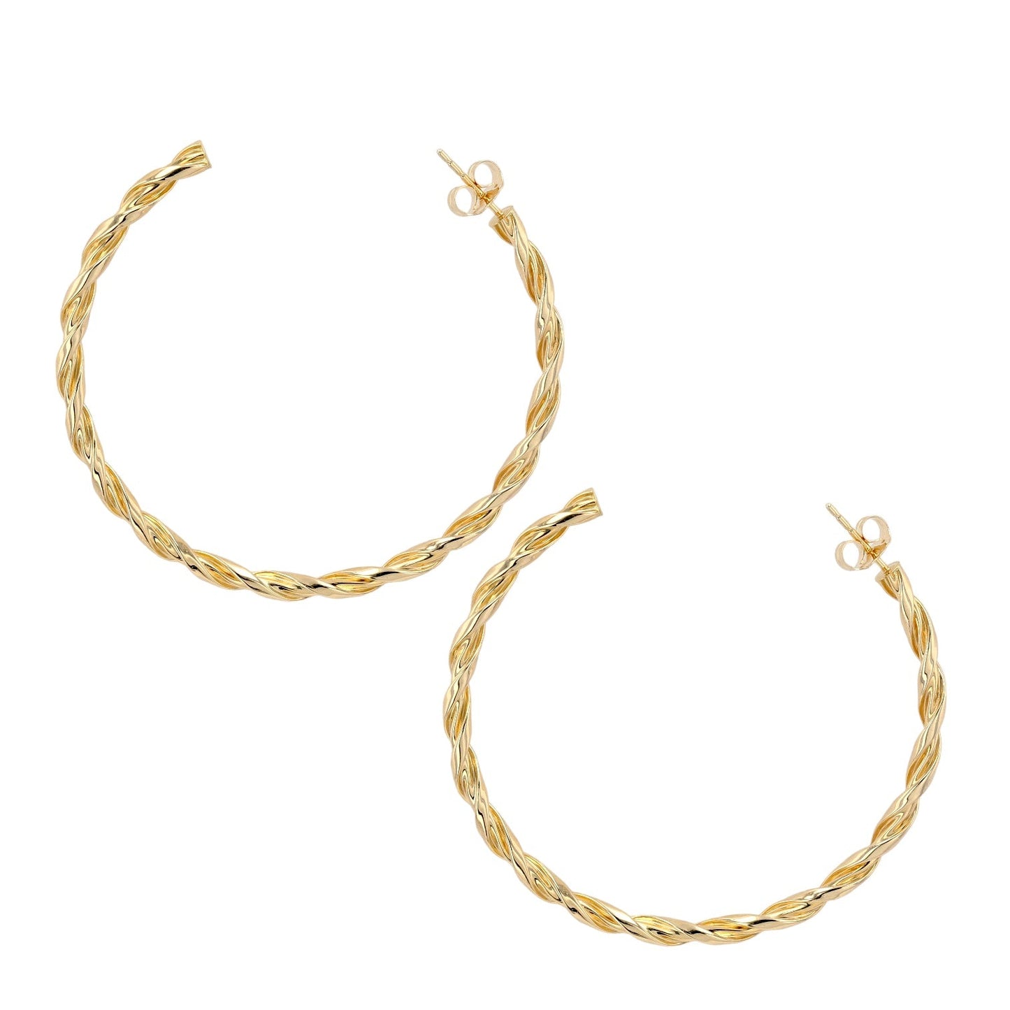 Yellow gold big twist hoops earrings-11121