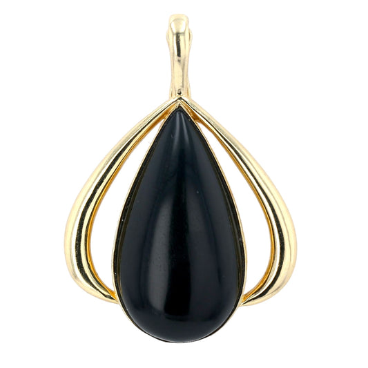14K Yellow gold vintage onyx good luck amulet pear pendant-16573