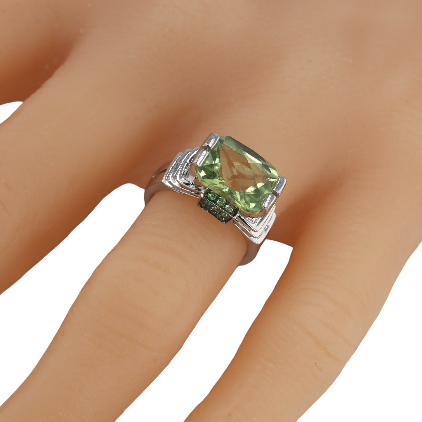 10K White gold solid green peridot and Tsavorite ring-279940