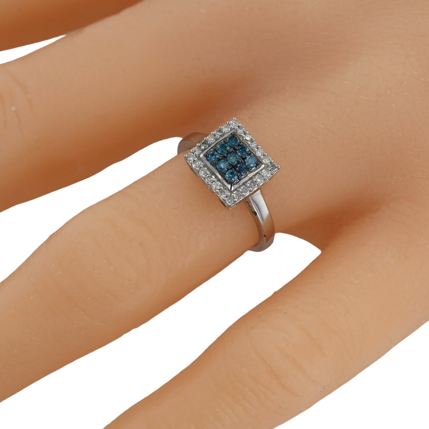 10K white gold Halo diamonds and center blue diamond ring-17899