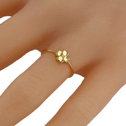 14K Yellow gold solid clover diamond accent ring-10733