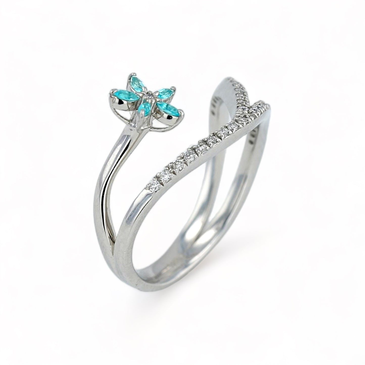 14K White gold Paraiba diamonds clover ring-32213