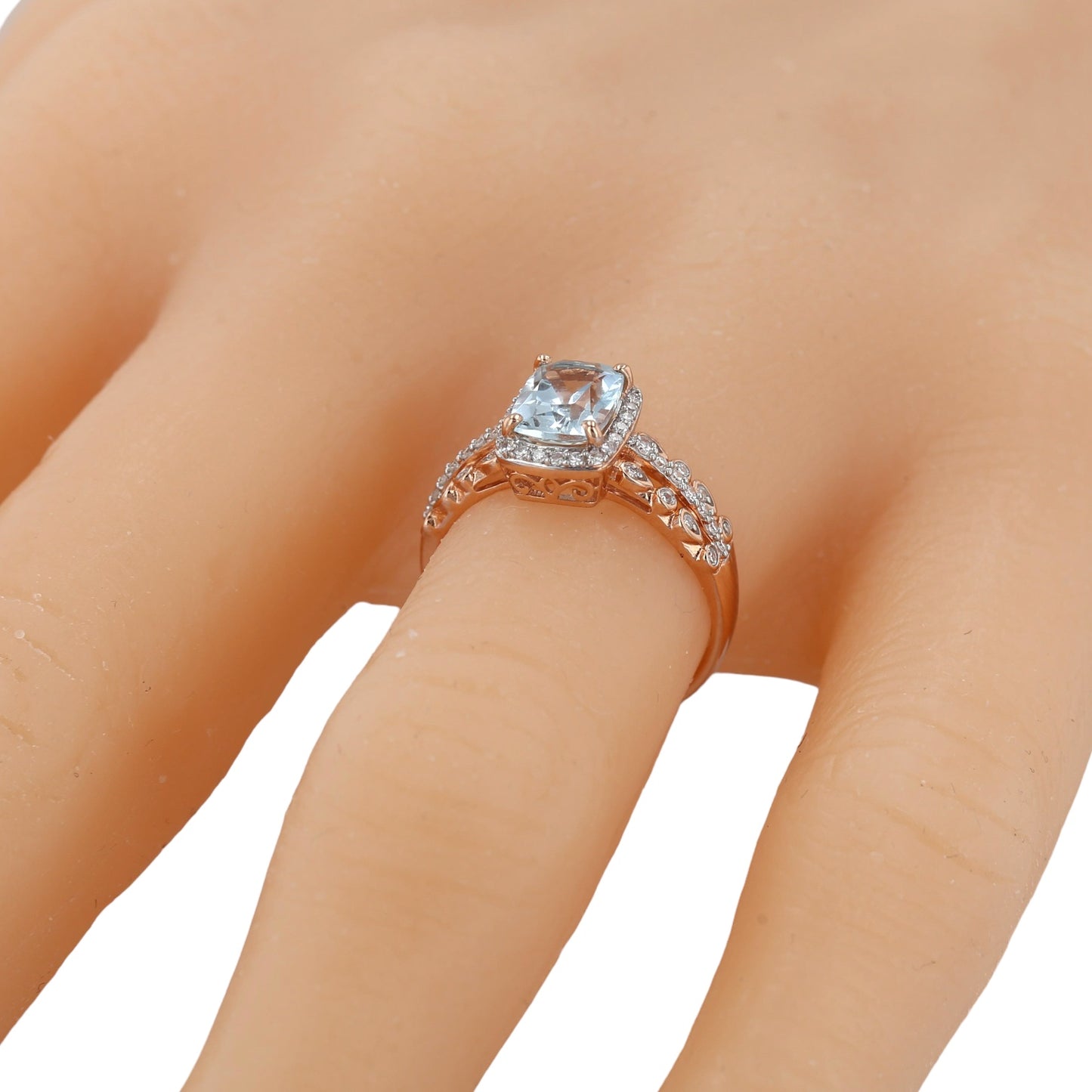 14K rose gold natural aquamarine diamonds halo ring-24332