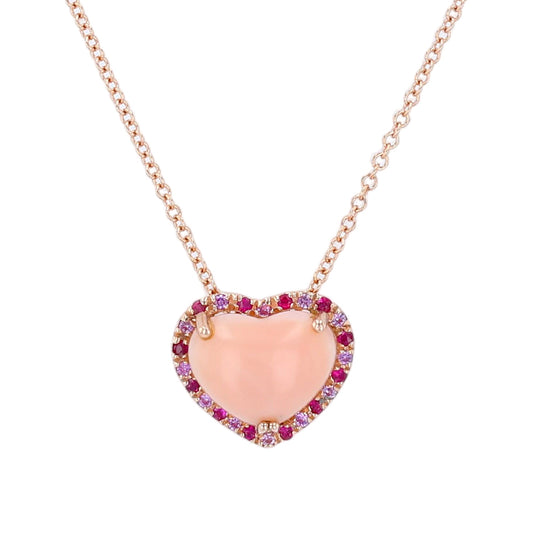 14K Pink gold multicolor gemstone heart necklace-12355
